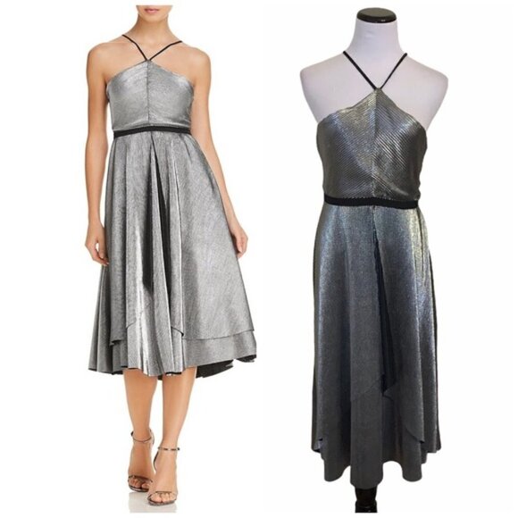 Likely Pewter Silver Metallic Cocktail Halter Dress Size 4 - Picture 9 of 9